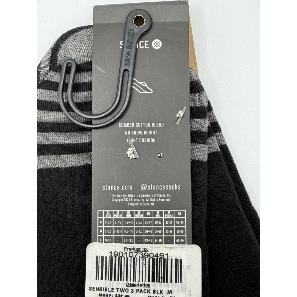 Stance Womens Sensible Two 3 Pack No Show Socks Black Medium NWT